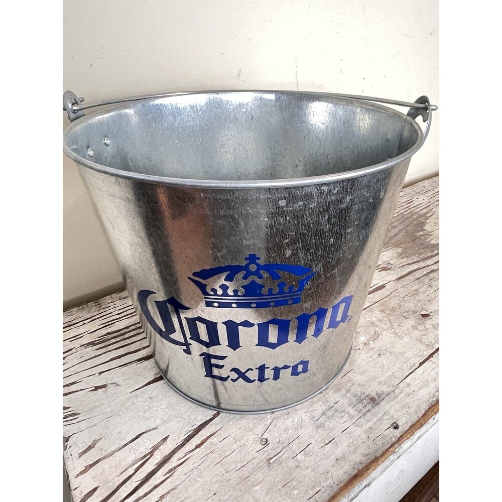Vintage Metal Tin Corona Extra Beer Bucket Ice Pail With Bottle Opener BAR